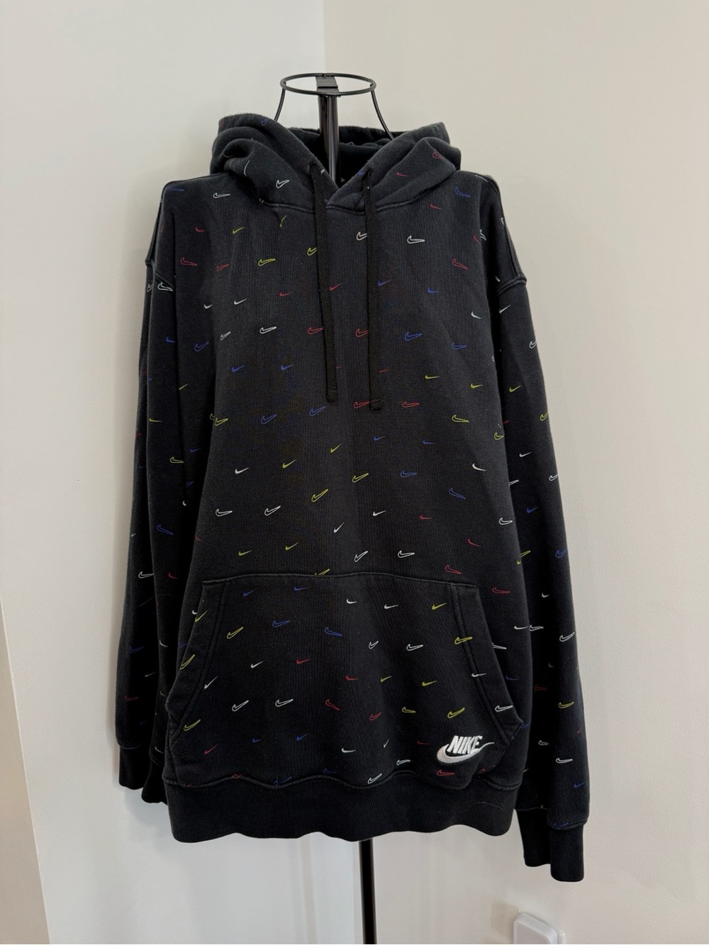 Nike Men’s Black Hoodie with Multicolor Mini Swoosh Embroidery
